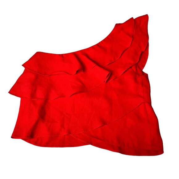 A'Gaci Red One-Shoulder Ruffled Top Size S Women's Fashion Blouse - Picture 2 of 3